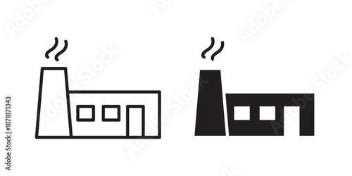 Industrial factory icons line and solid version, outline and filled vector design set