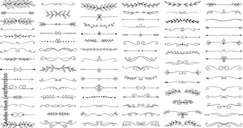 Decorative line dividers and floral separators collection featuring elegant vintage ornaments for typography, invitations, branding, logos and graphic design