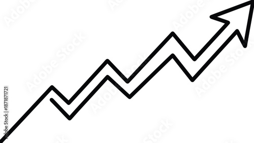 Rising zigzag arrow line icon representing business growth, financial progress, positive trend, market increase and success analytics concept