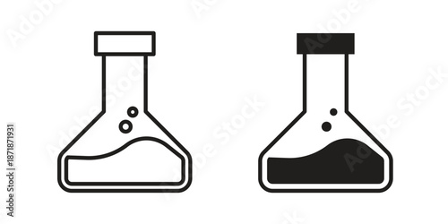 Lab flask icons line and solid version, outline and filled vector design set