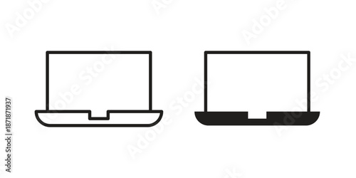 Laptop icons line and solid version, outline and filled vector design set
