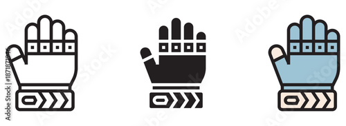Robotic bionic hand glove icon set showcasing technological future and digital interaction