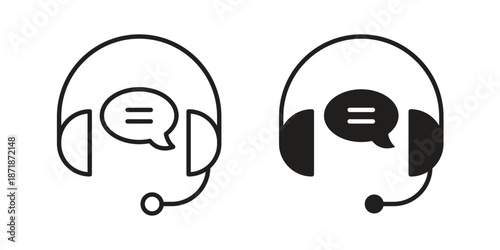 Live chat icons line and solid version, outline and filled vector design set