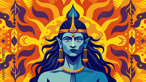 Vibrant portrait of a divine figure with cosmic background Vector