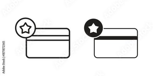 Loyalty program icons line and solid version, outline and filled vector design set