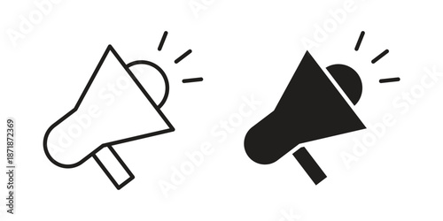 Loud Speaker icons line and solid version, outline and filled vector design set