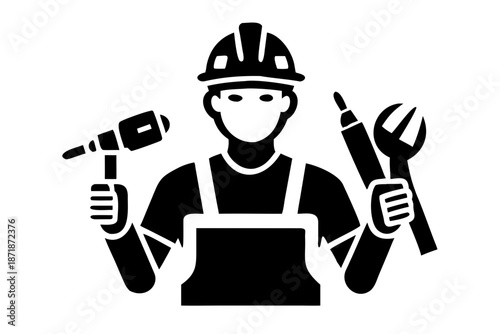 construction worker with tools silhouette illustration for building and labor design