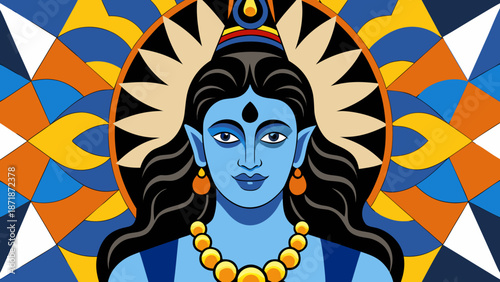 Illustrated portrait of a divine figure with radiant aura Vector