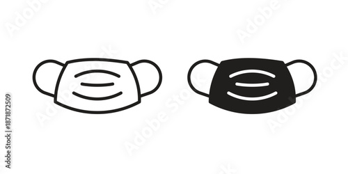 Mask icons line and solid version, outline and filled vector design set