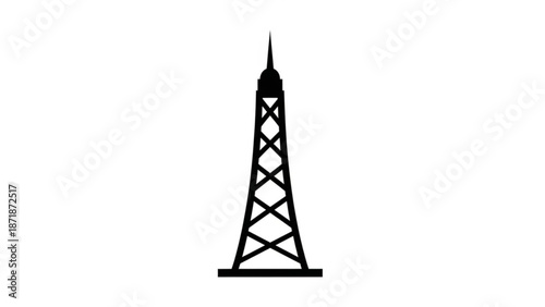Black Radio Tower Silhouette Isolated on White Background