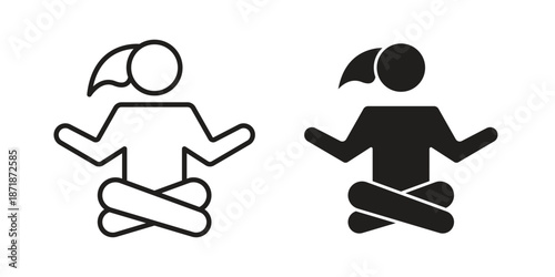 Meditation icons line and solid version, outline and filled vector design set