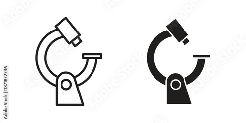 Microscope icons line and solid version, outline and filled vector design set