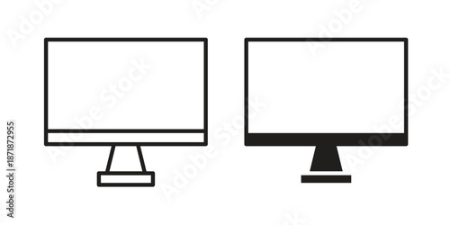 Monitor icons line and solid version, outline and filled vector design set