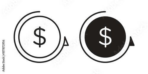 Money transfer icons line and solid version, outline and filled vector design set