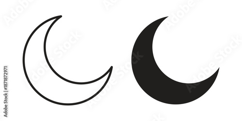 Moon icons line and solid version, outline and filled vector design set