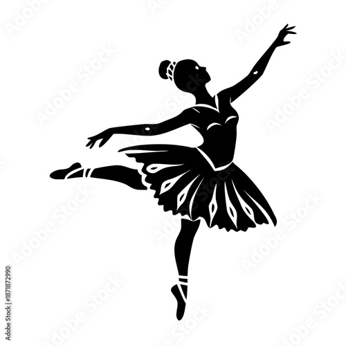 female ballet dancer on pointe icon silhouette illustration for dance and performance design