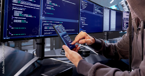 Tableau sur toile The Mysterious Hacker In Balaclava Steals Data