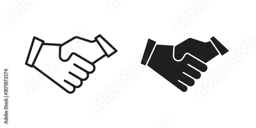 Partnership icons line and solid version, outline and filled vector design set