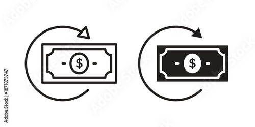 Payroll icons line and solid version, outline and filled vector design set