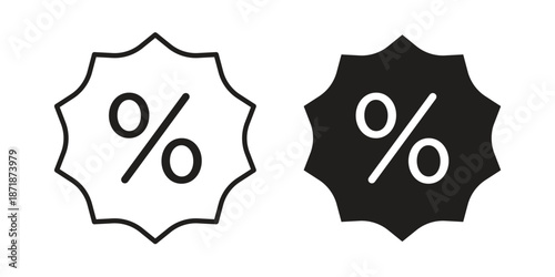 Percentage icons line and solid version, outline and filled vector design set