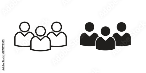 People group icons line and solid version, outline and filled vector design set