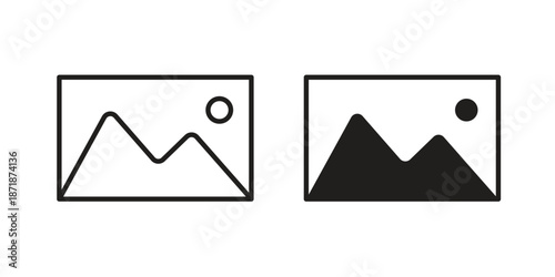 Picture icons line and solid version, outline and filled vector design set