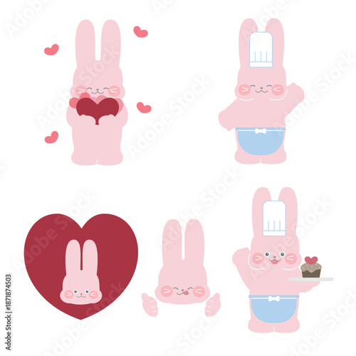 かわいいウサギのコック姿やハートをあしらったイラスト