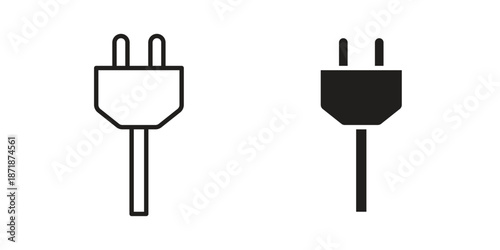Plug adapter icons line and solid version, outline and filled vector design set