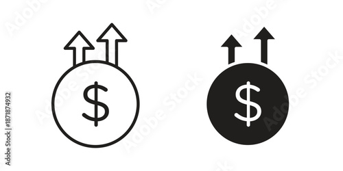 Profit icons line and solid version, outline and filled vector design set