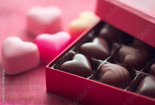 Valentines Day Chocolate Gift Box with Heart Shaped Chocolates Romantic Dessert Photography