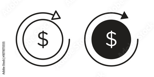 Refund icons line and solid version, outline and filled vector design set