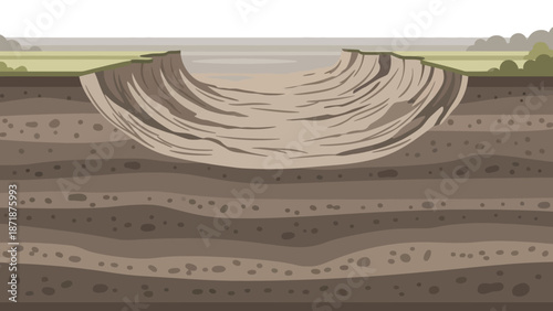 Erosion layers of earth illustration: A cross-sectional illustration revealing the layered structure of the earth, highlighting the natural erosion, and its intricate composition.