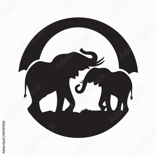 Mother and Baby Elephant Silhouette Vector Images on White Background