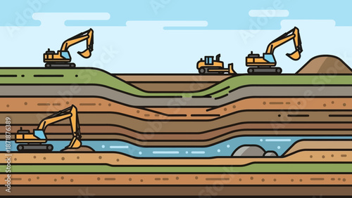 Earthmovers at Work: Witness the industrious efforts of earthmovers shaping the land with precision, as these powerful machines dig and carve the earth.