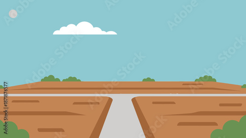 Road to Horizon: A serene landscape unfolds before the viewer, featuring a pathway stretching towards the horizon, framed by rolling hills, a soft sky, and a few clouds.