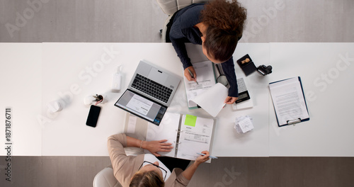 Female Accountant, Young Latina Woman, Auditing Tax Invoices