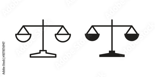 Scales of justice icons line and solid version, outline and filled vector design set