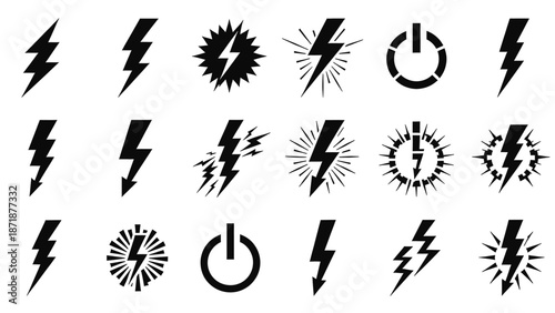 Electric Power Symbol Collection: A comprehensive collection of iconic symbols representing electric power, showcasing diverse styles and designs.