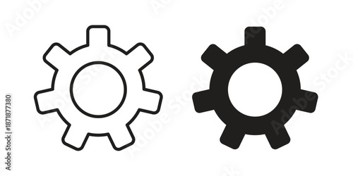 Settings gear icons line and solid version, outline and filled vector design set