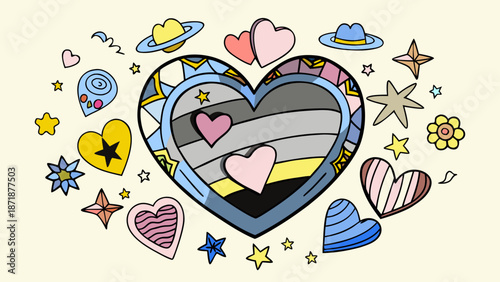 Colorful heart with cosmic elements and hearts Vector