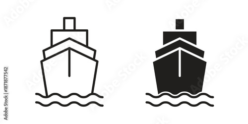 Ship icons line and solid version, outline and filled vector design set
