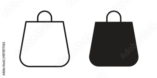 Shopping bag icons line and solid version, outline and filled vector design set