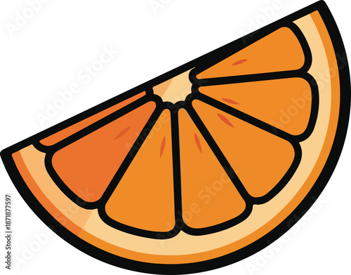 A vibrant cartoon illustration of a juicy orange slice, perfect for representing freshness and healthy eating