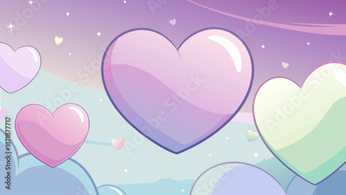 Whimsical hearts floating in a dreamy sky Vector