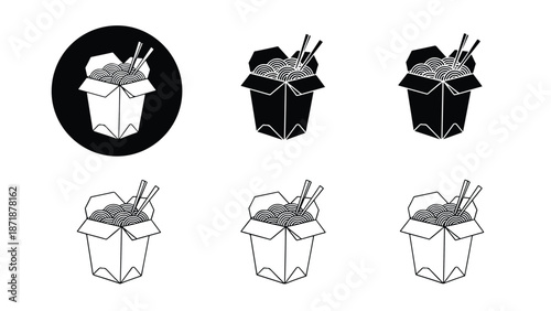 Takeout box icon set - Vector icon set - Glyph and solid icon set - Icon vector - Flat Design Icon - line icon set