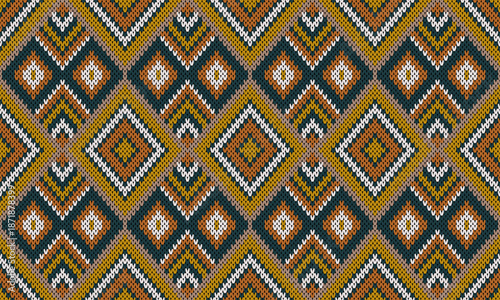 Intricate Folk Art Knitting Pattern in Earthy Tones for Textile and Decor