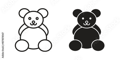 Teddy bear icons line and solid version, outline and filled vector design set