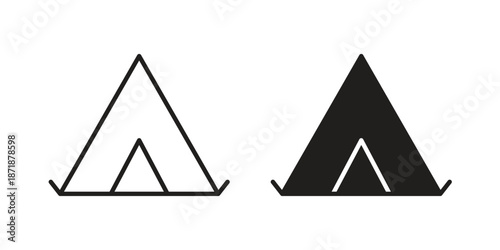 Tent icons line and solid version, outline and filled vector design set