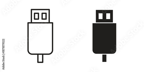 Usb icons line and solid version, outline and filled vector design set