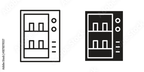 Vending machine icons line and solid version, outline and filled vector design set
